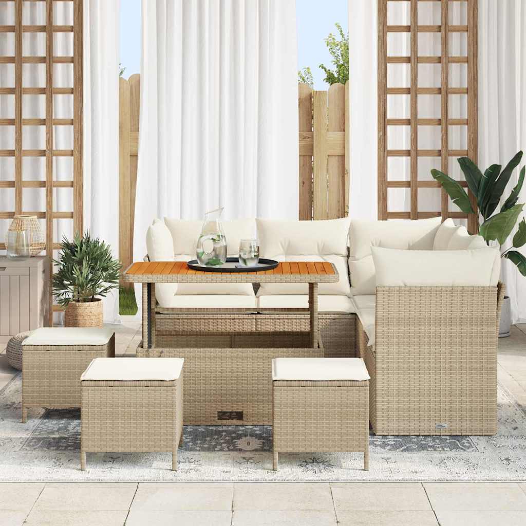 Garten-Sofa-Set mit Kissen mit Speicher 9 pcs Beige und Creme