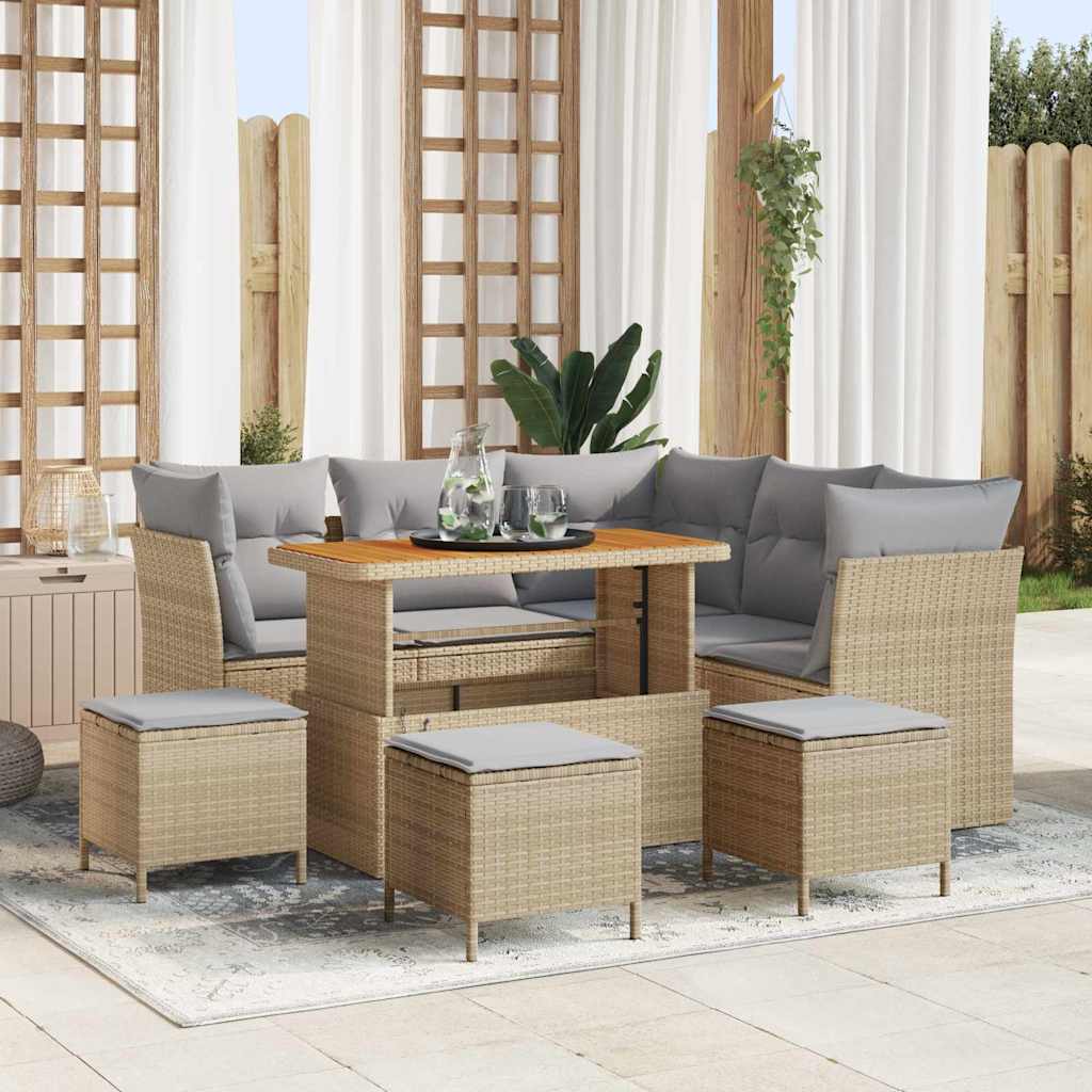 Garten-Sofa-Set mit Kissen 9 pcs Beige und Hellgrau