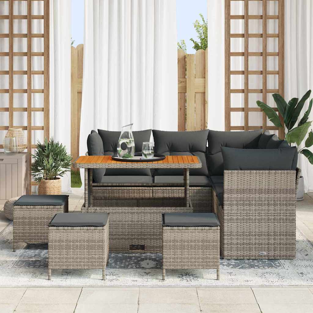 Garten-Sofa-Set mit Kissen mit Speicher 9 pcs Grau