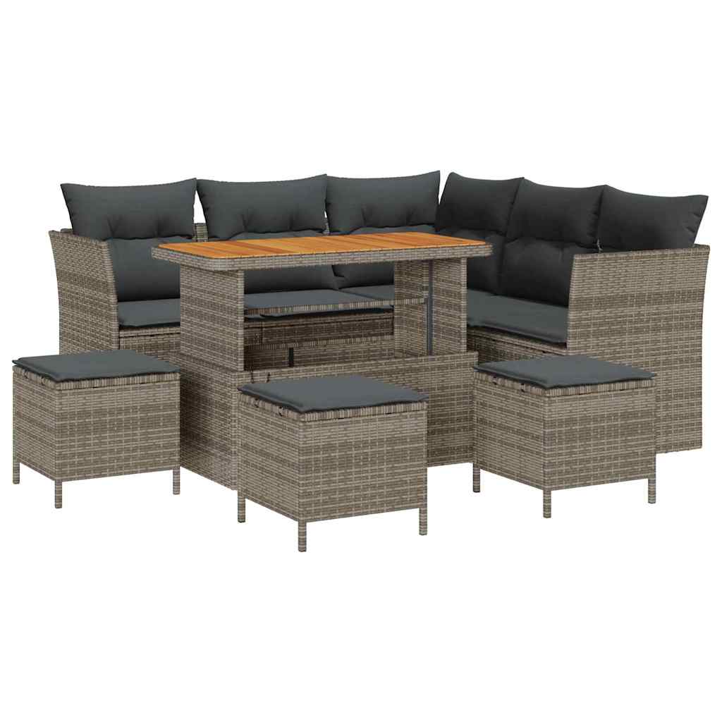 Garten-Sofa-Set mit Kissen mit Speicher 9 pcs Grau