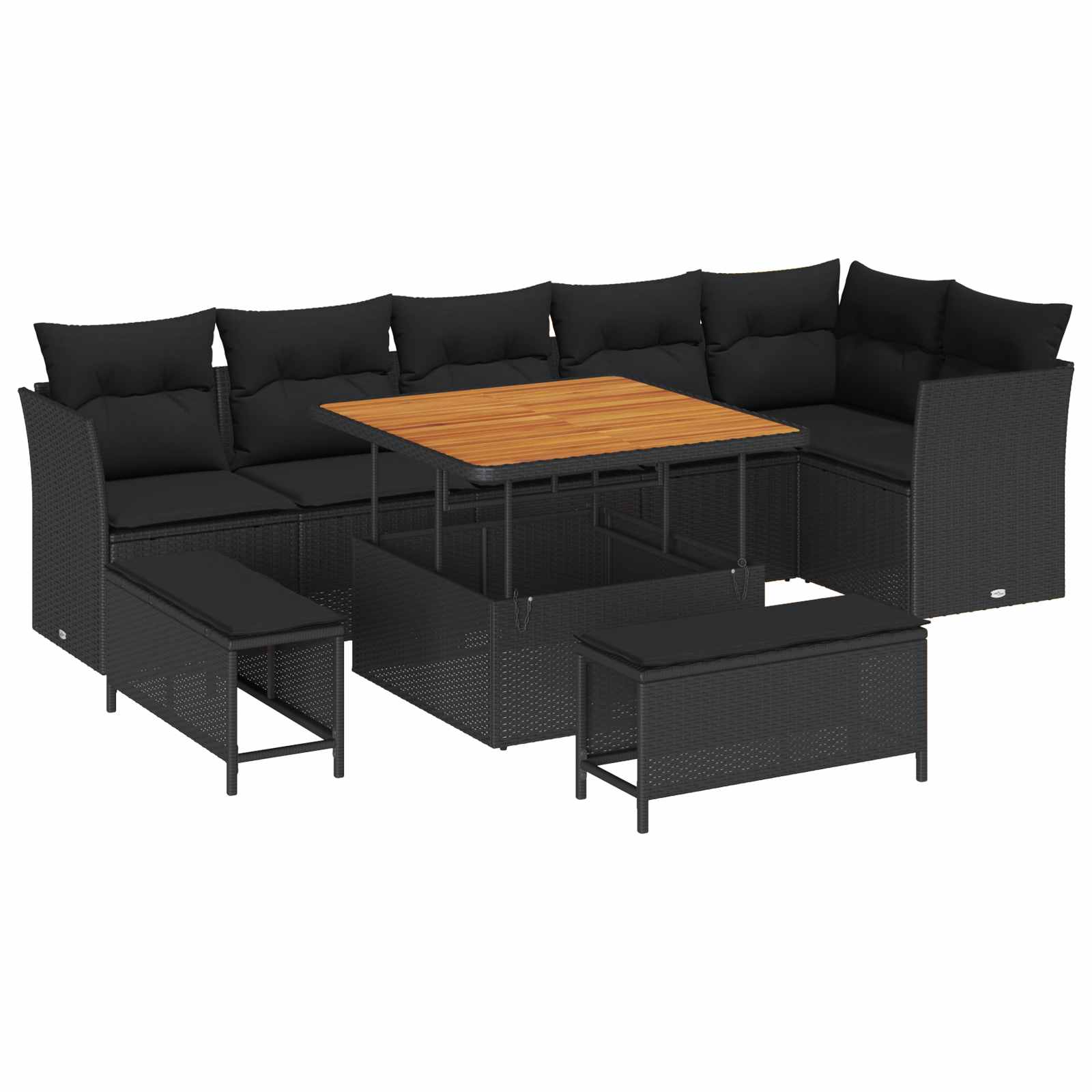 Garten-Sofa-Set mit Kissen mit Speicher 9 pcs Schwarz