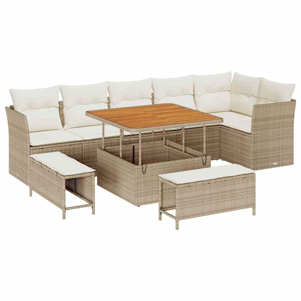 Garten-Sofa-Set mit Kissen mit Speicher 9 pcs Beige und Creme