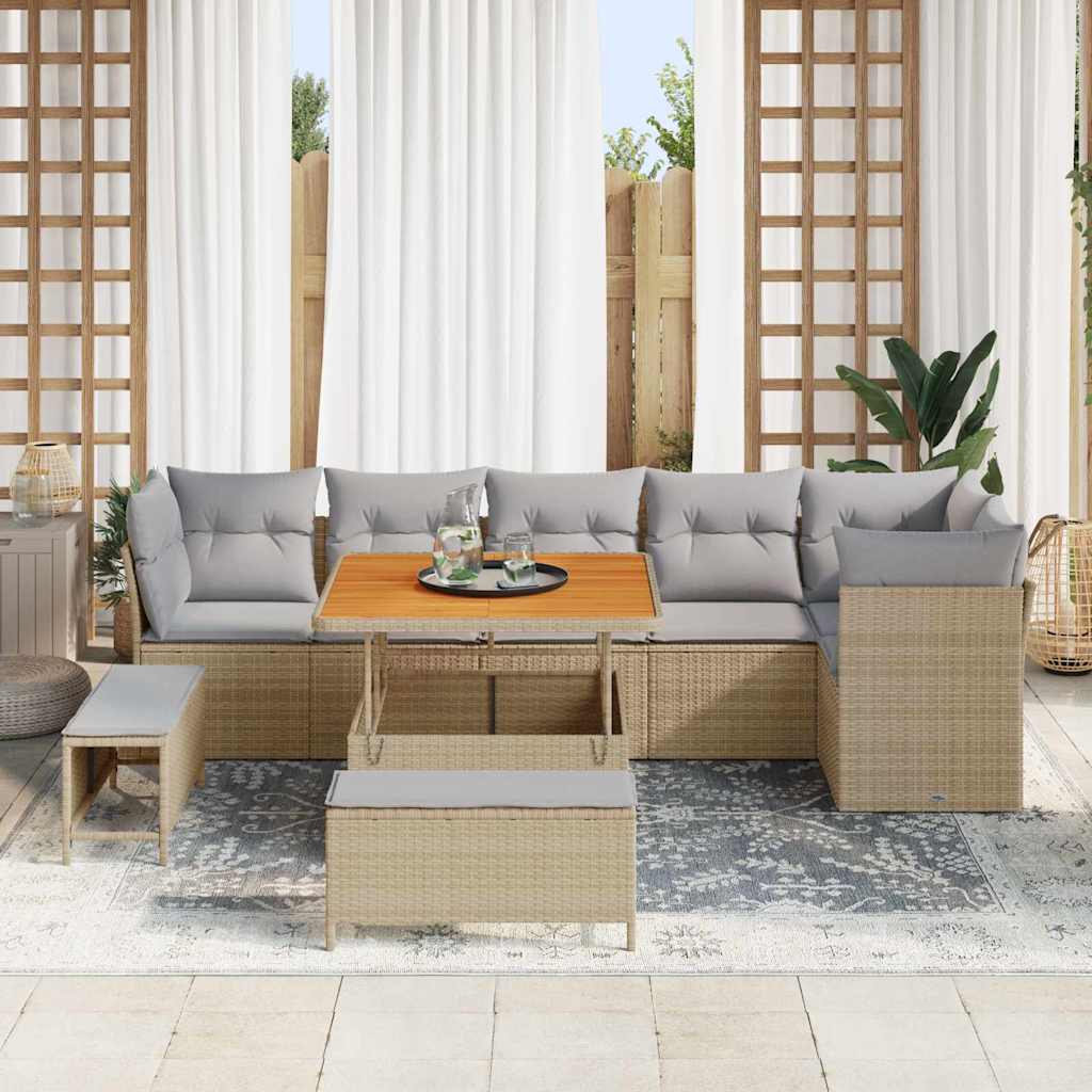 Garten-Sofa-Set mit Kissen 9 pcs Beige und Hellgrau