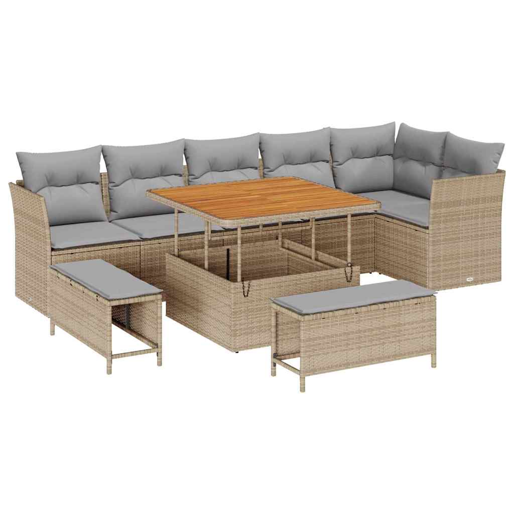 Garten-Sofa-Set mit Kissen 9 pcs Beige und Hellgrau