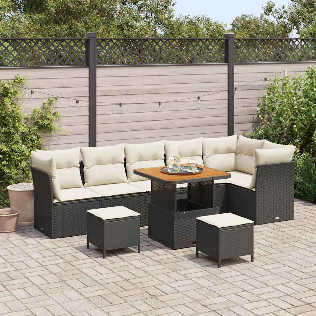 Garten-Sofa-Set mit Kissen mit Speicher 9 pcs Schwarz und Creme