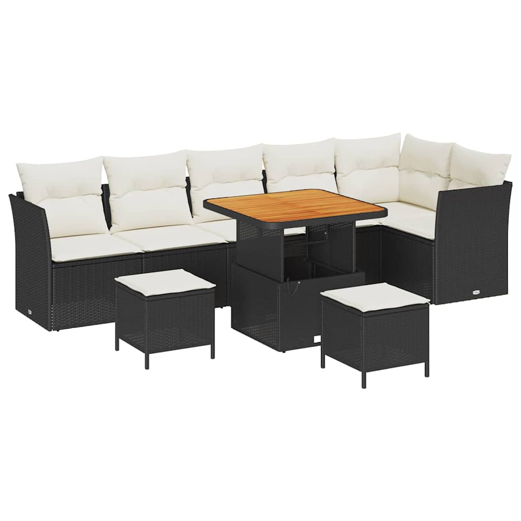 Garten-Sofa-Set mit Kissen mit Speicher 9 pcs Schwarz und Creme