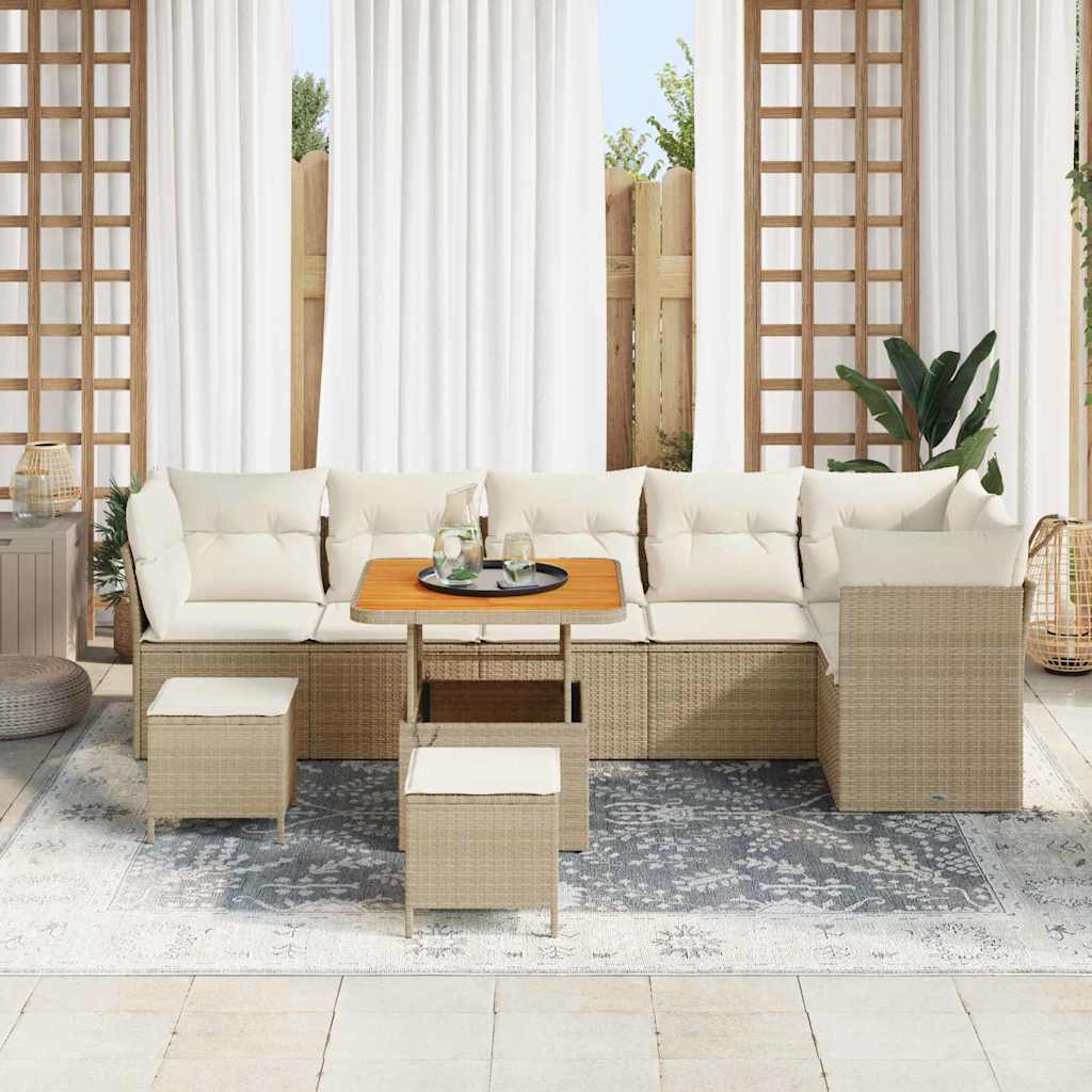 Garten-Sofa-Set mit Kissen mit Speicher 9 pcs Beige und Creme