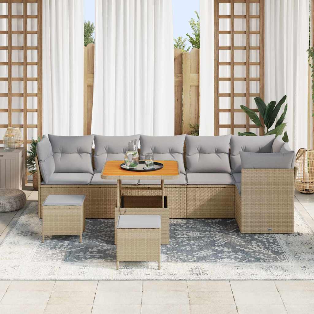 Garten-Sofa-Set 9 pcs Beige und Hellgrau 80 x 80 x 71 cm