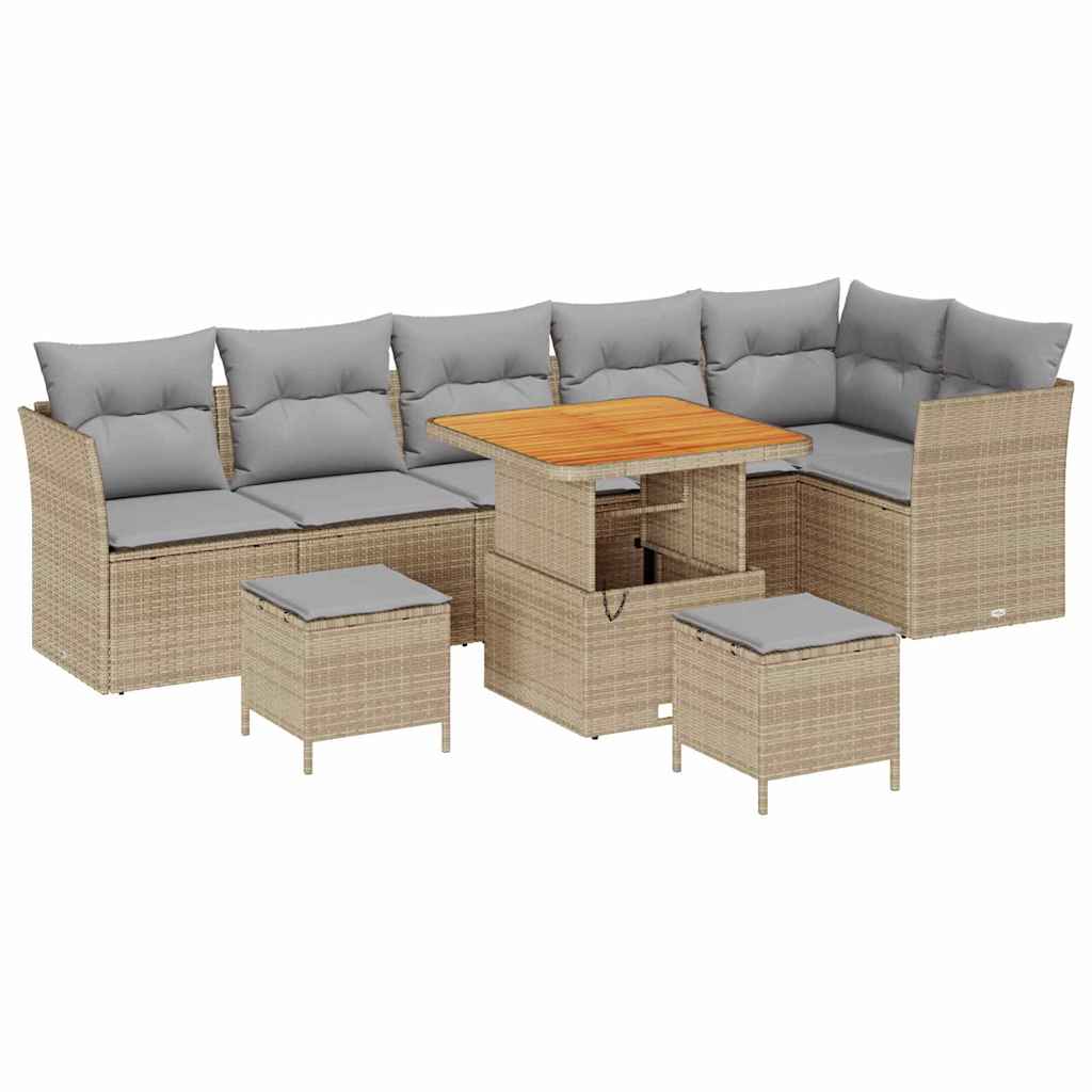 Garten-Sofa-Set 9 pcs Beige und Hellgrau 80 x 80 x 71 cm