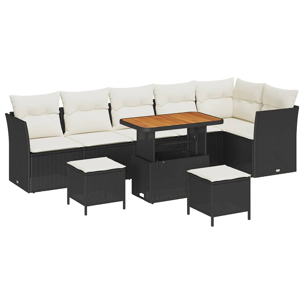 Garten-Sofa-Set mit Kissen mit Speicher 9 pcs Schwarz und Creme