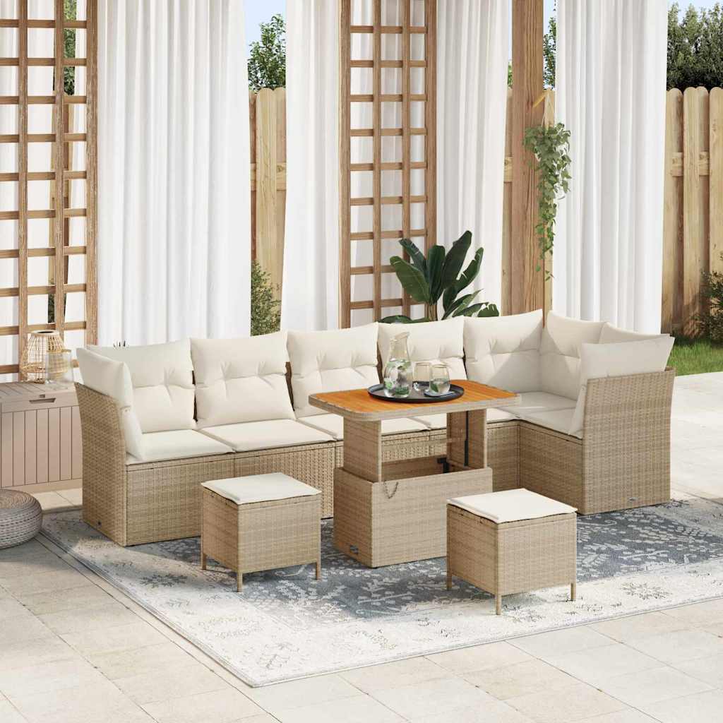 Garten-Sofa-Set mit Kissen mit Speicher 9 pcs Beige und Creme
