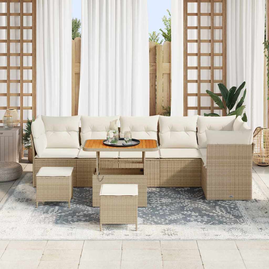 Garten-Sofa-Set mit Kissen mit Speicher 9 pcs Beige und Creme