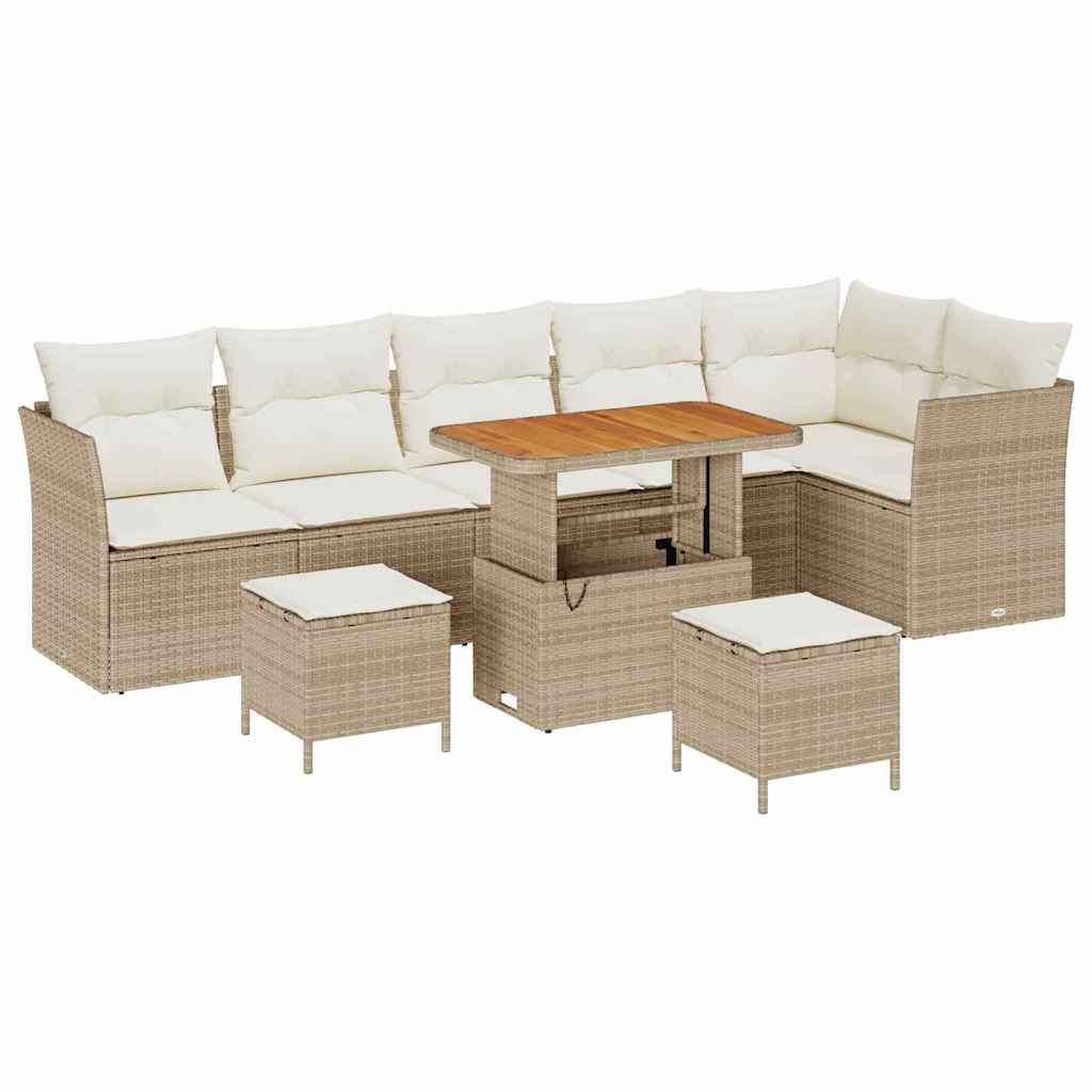 Garten-Sofa-Set mit Kissen mit Speicher 9 pcs Beige und Creme