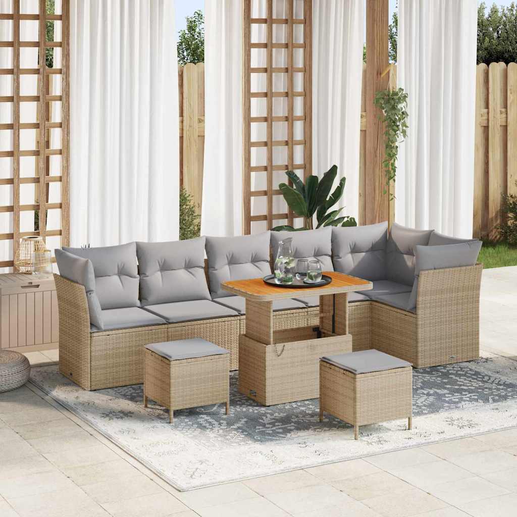 Garten-Sofa-Set mit Kissen 9 pcs Beige und Hellgrau
