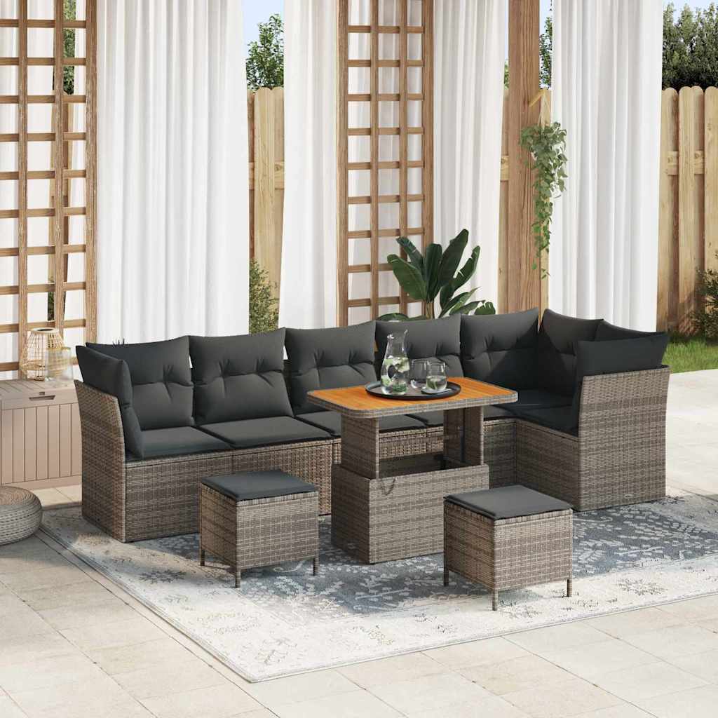 Garten-Sofa-Set mit Kissen mit Speicher 9 pcs Grau