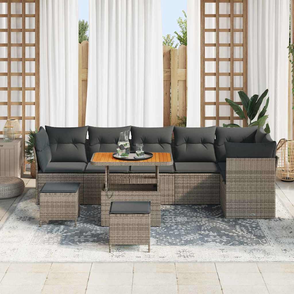Garten-Sofa-Set mit Kissen mit Speicher 9 pcs Grau