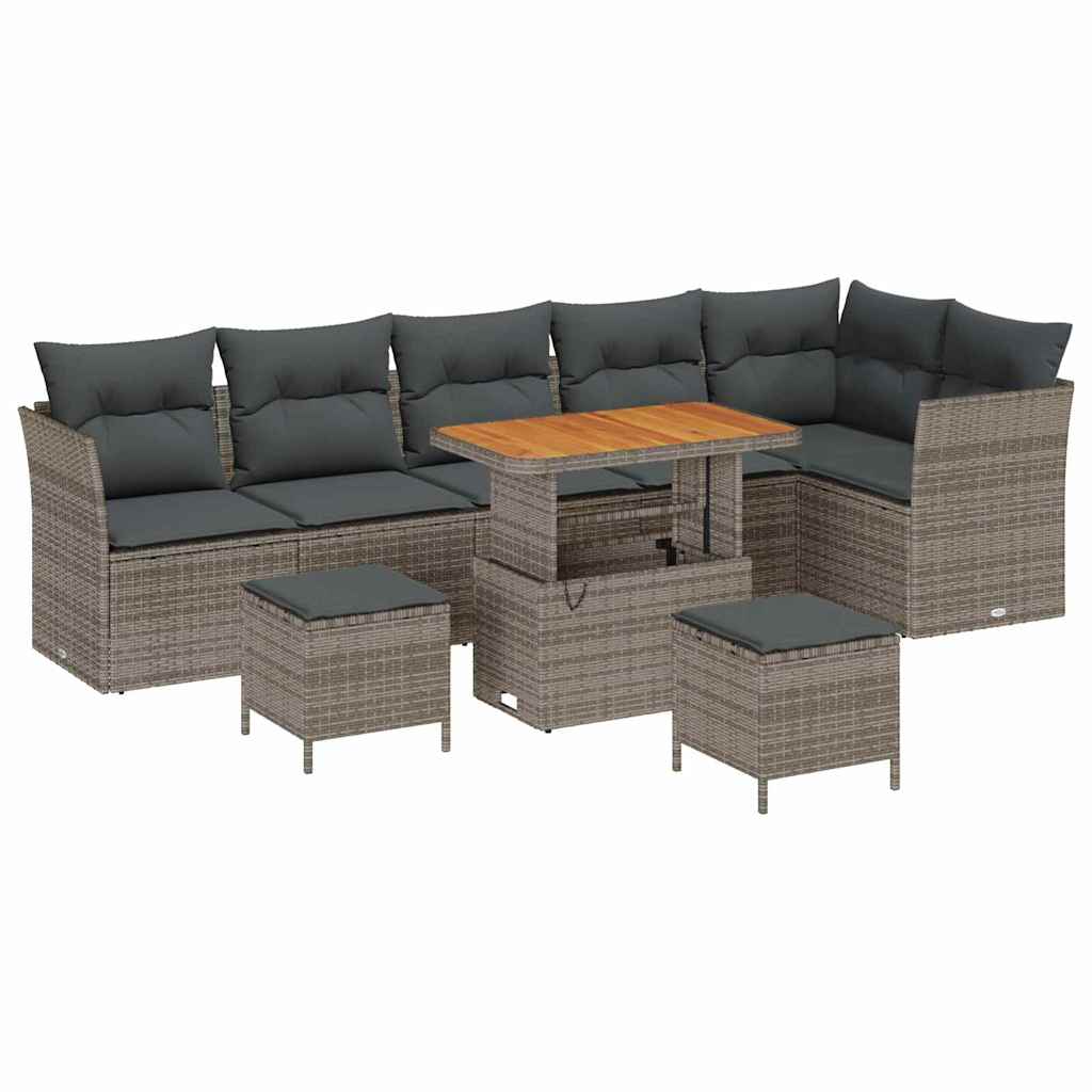 Garten-Sofa-Set mit Kissen mit Speicher 9 pcs Grau