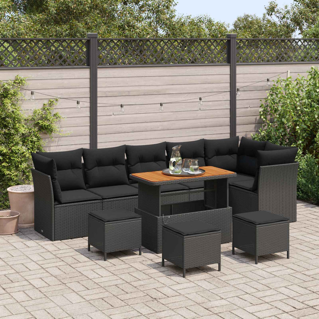Garten-Sofa-Set mit Kissen mit Speicher 10 pcs Schwarz