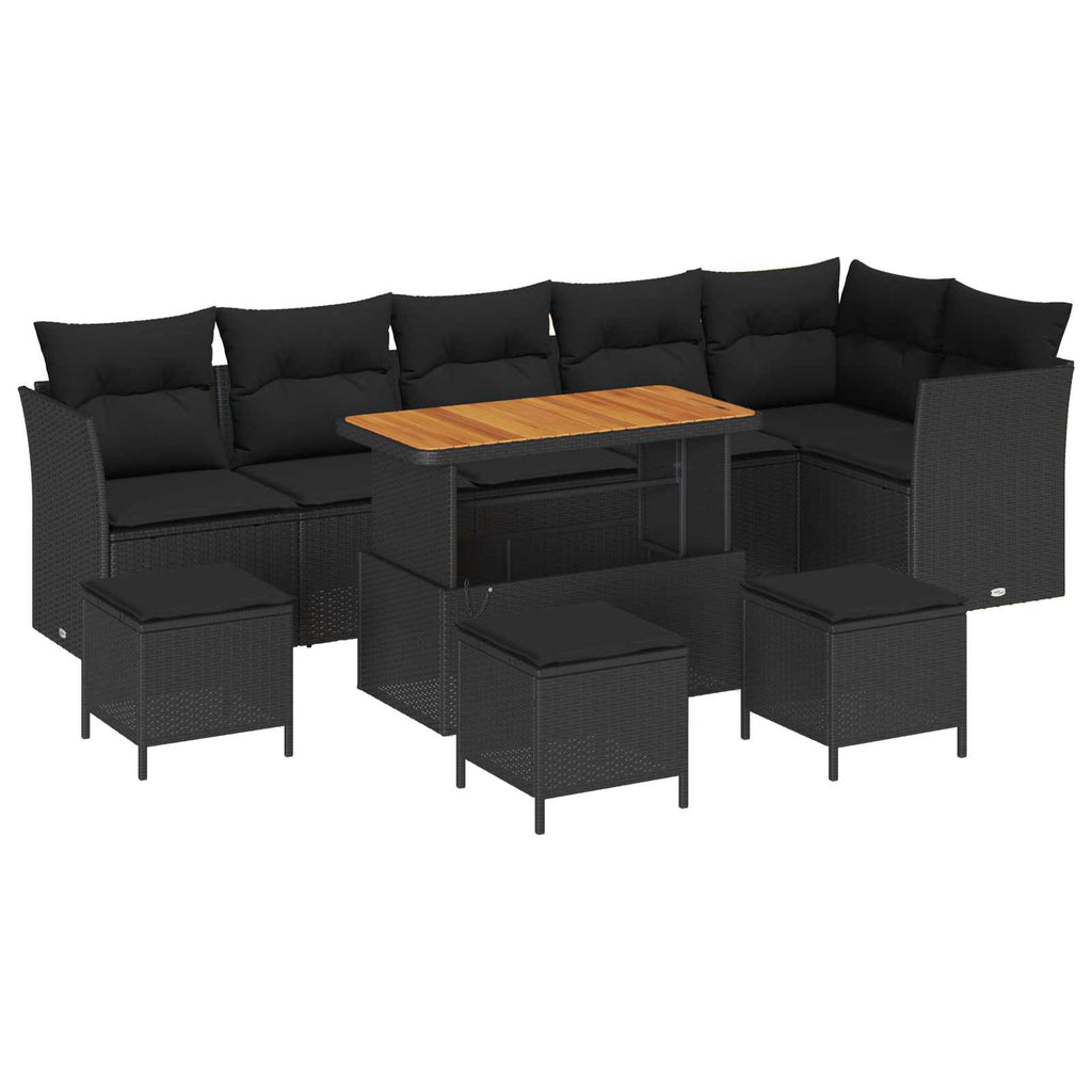 Garten-Sofa-Set mit Kissen mit Speicher 10 pcs Schwarz