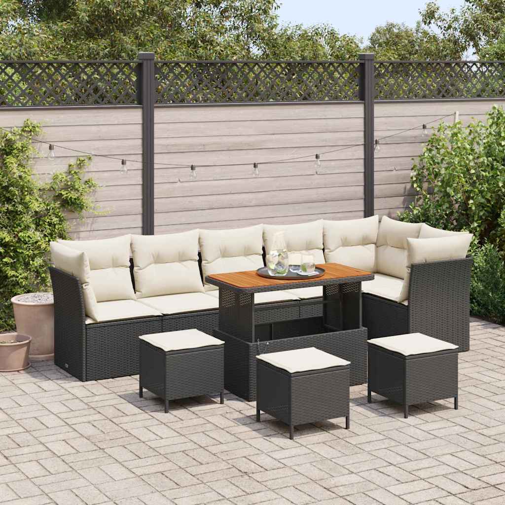 Garten-Sofa-Set mit Kissen 10 pcs Schwarz und Creme