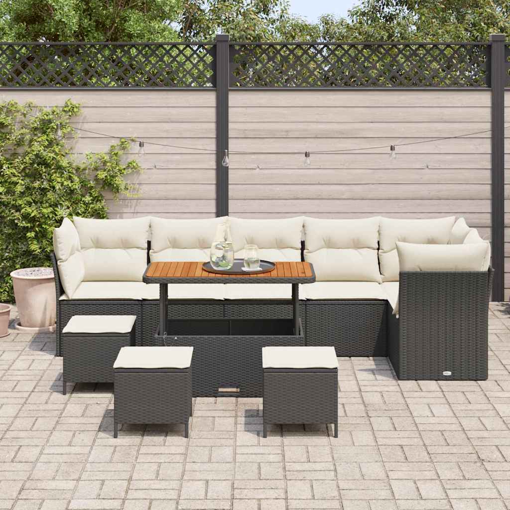 Garten-Sofa-Set mit Kissen 10 pcs Schwarz und Creme