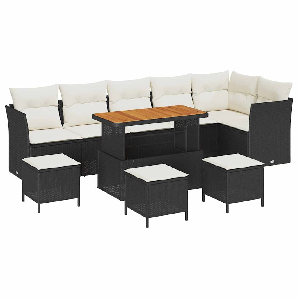 Garten-Sofa-Set mit Kissen 10 pcs Schwarz und Creme