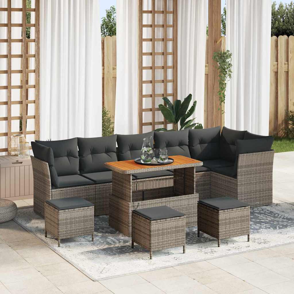 Garten-Sofa-Set mit Kissen mit Speicher 10 pcs Grau