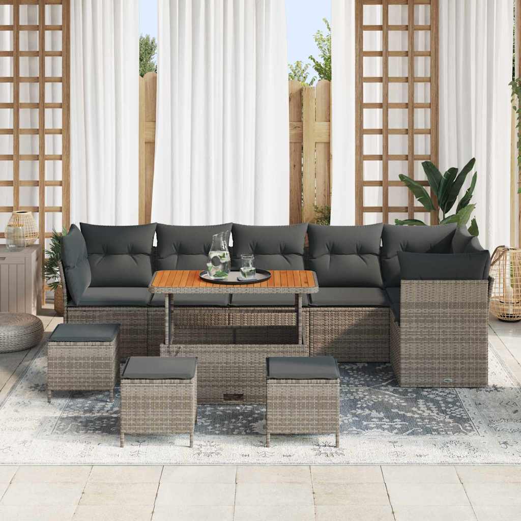 Garten-Sofa-Set mit Kissen mit Speicher 10 pcs Grau