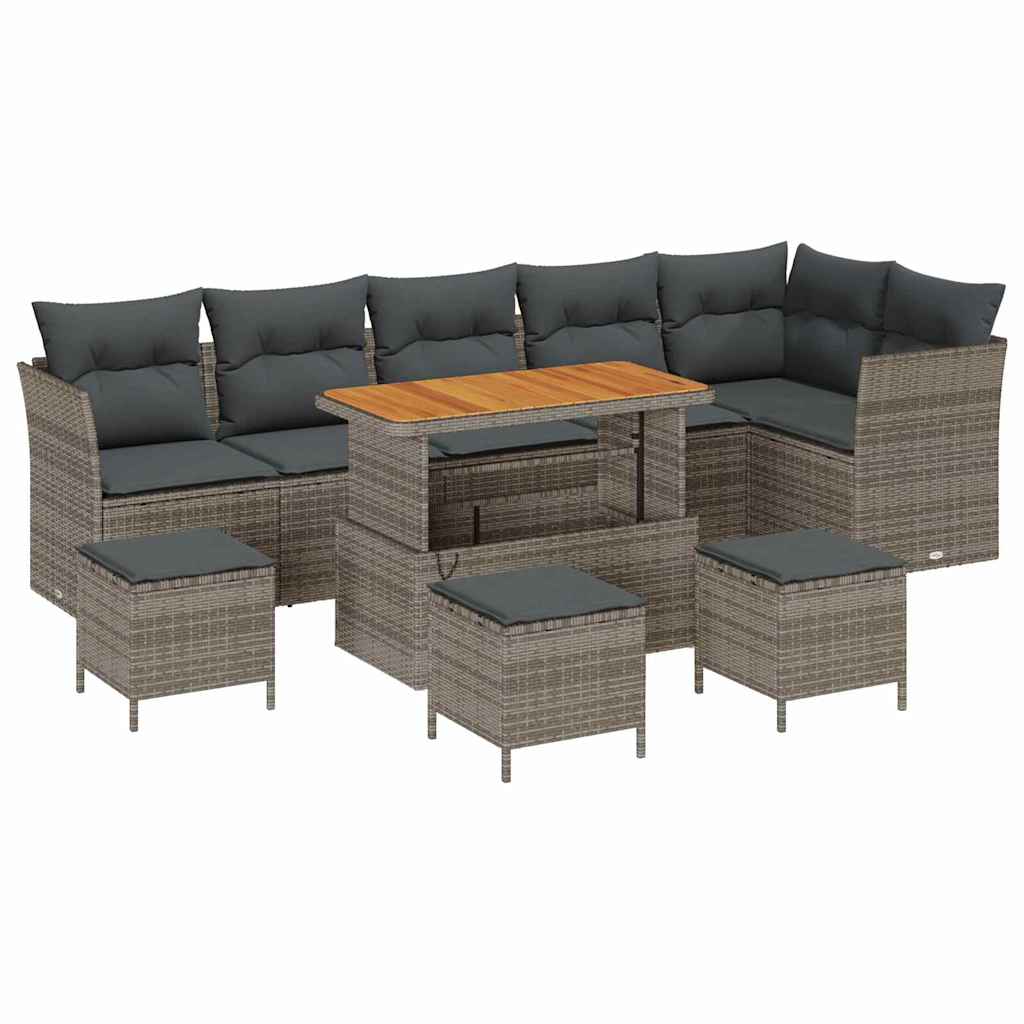 Garten-Sofa-Set mit Kissen mit Speicher 10 pcs Grau