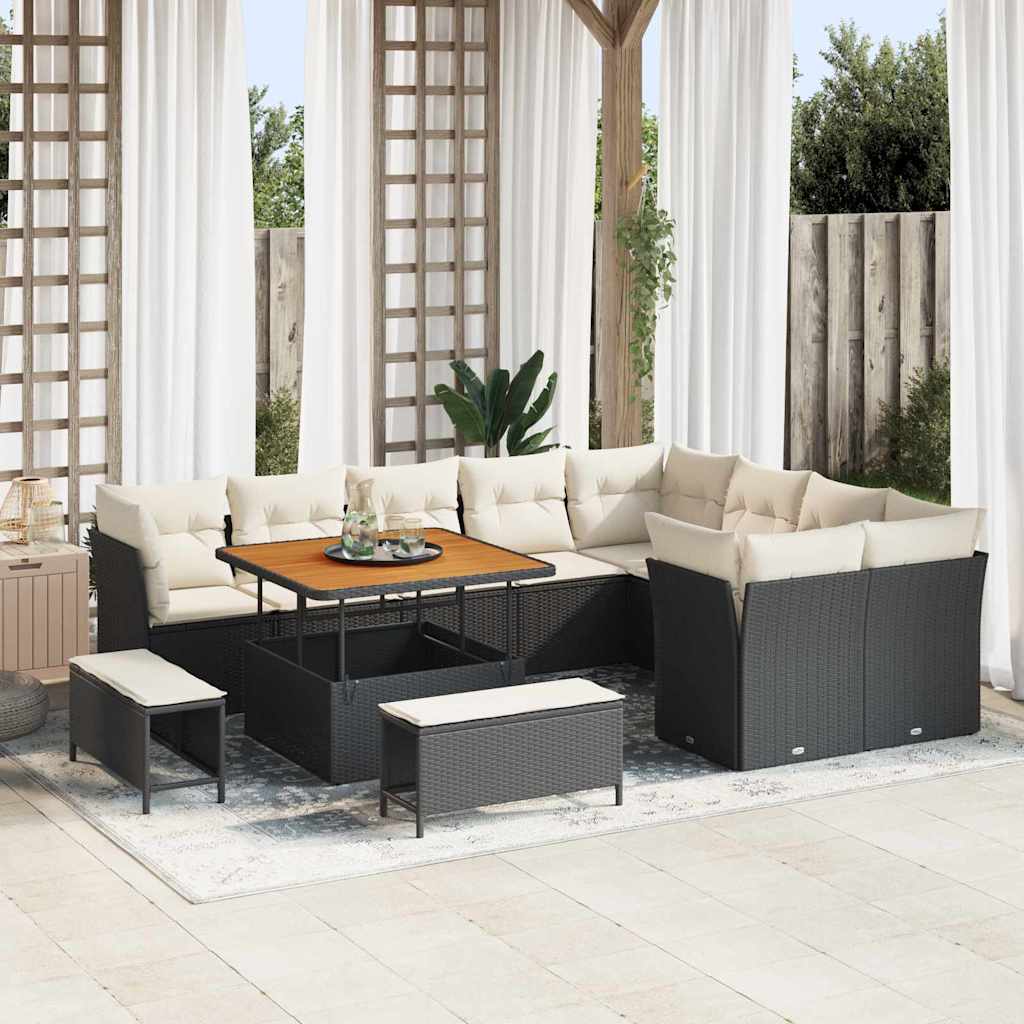 Garten-Sofa-Set mit Kissen 12 pcs Schwarz und Creme