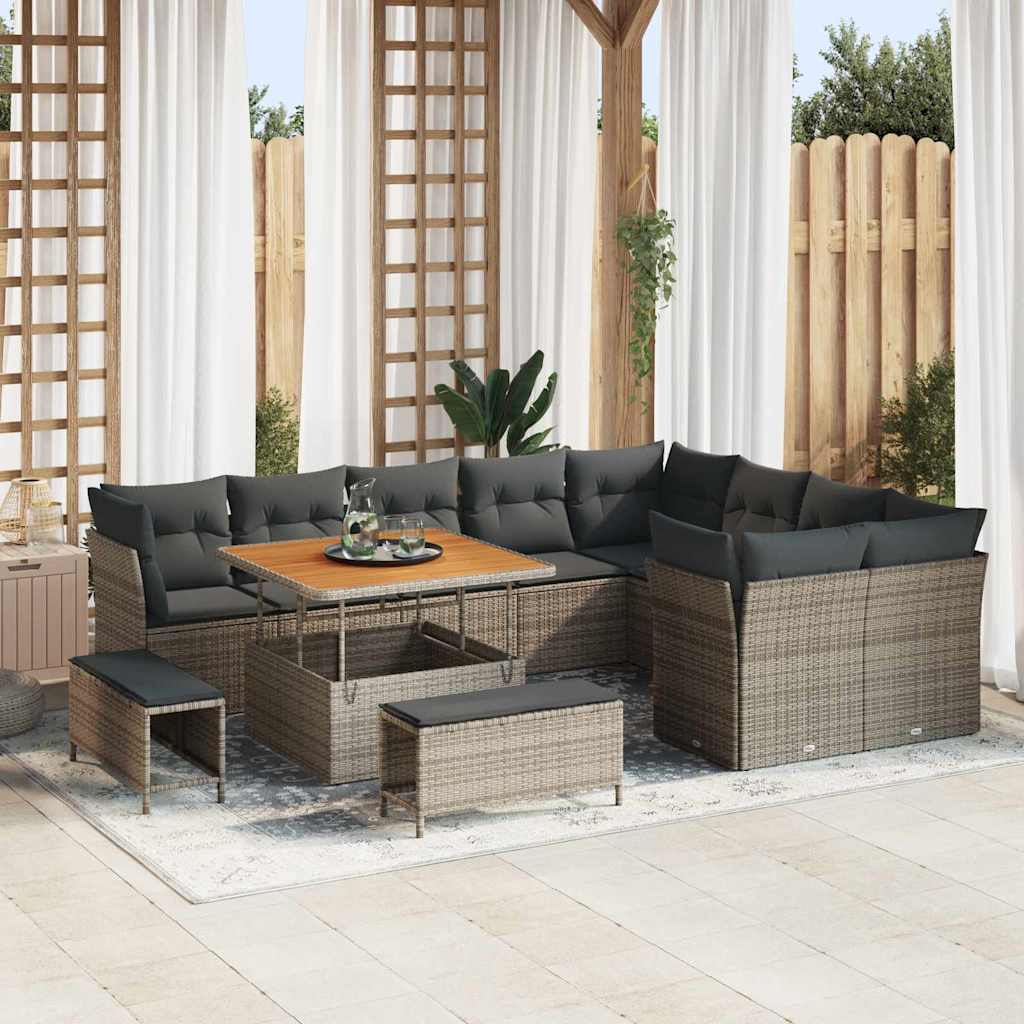 Garten-Sofa-Set mit Kissen mit Speicher 12 pcs Grau