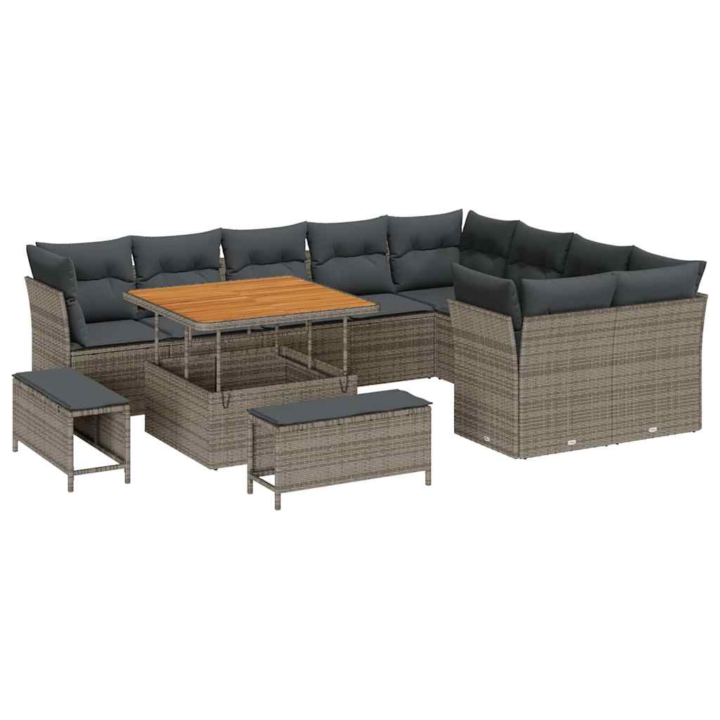 Garten-Sofa-Set mit Kissen mit Speicher 12 pcs Grau
