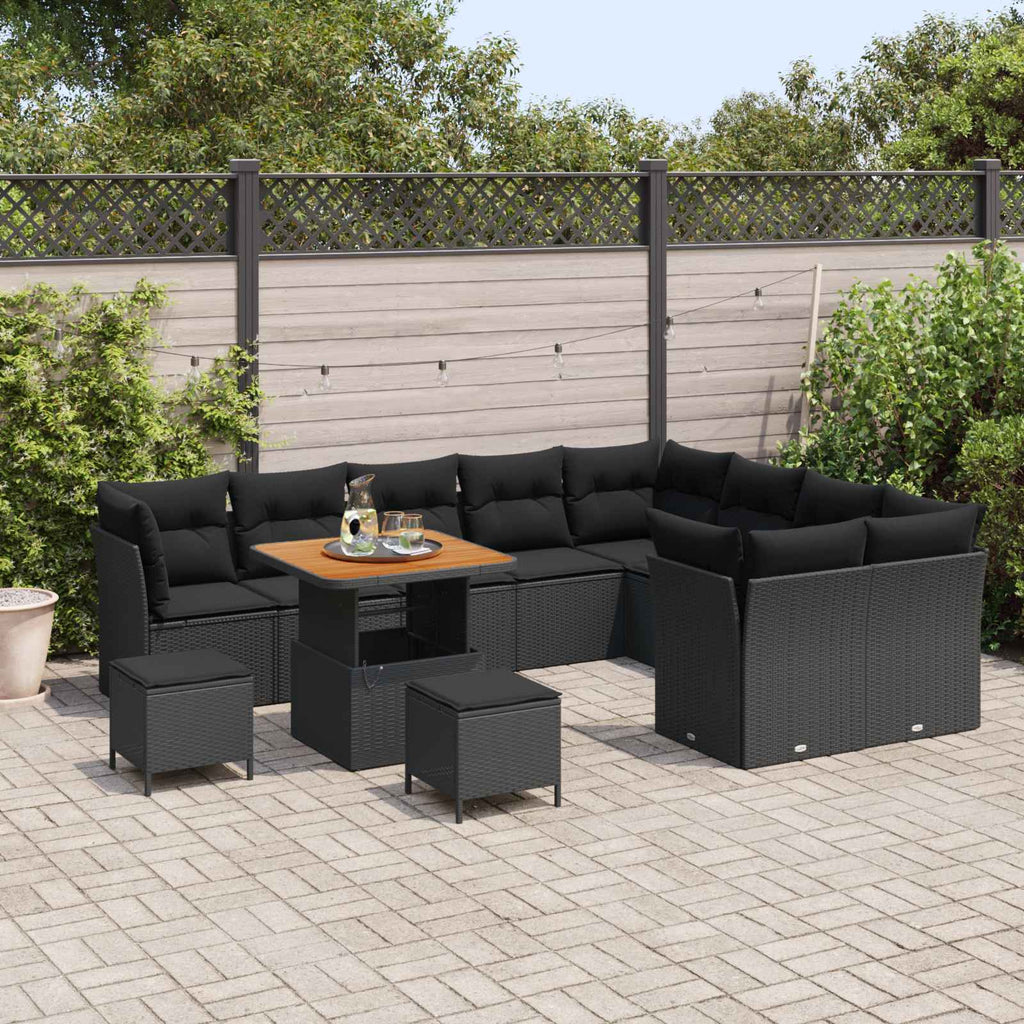 Garten-Sofa-Set mit Kissen mit Speicher 12 pcs Schwarz