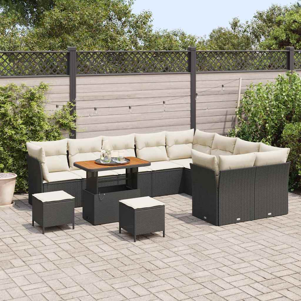 Garten-Sofa-Set mit Kissen 12 pcs Schwarz und Creme
