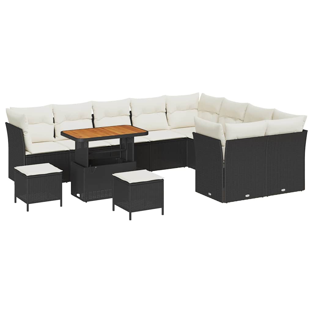 Garten-Sofa-Set mit Kissen 12 pcs Schwarz und Creme