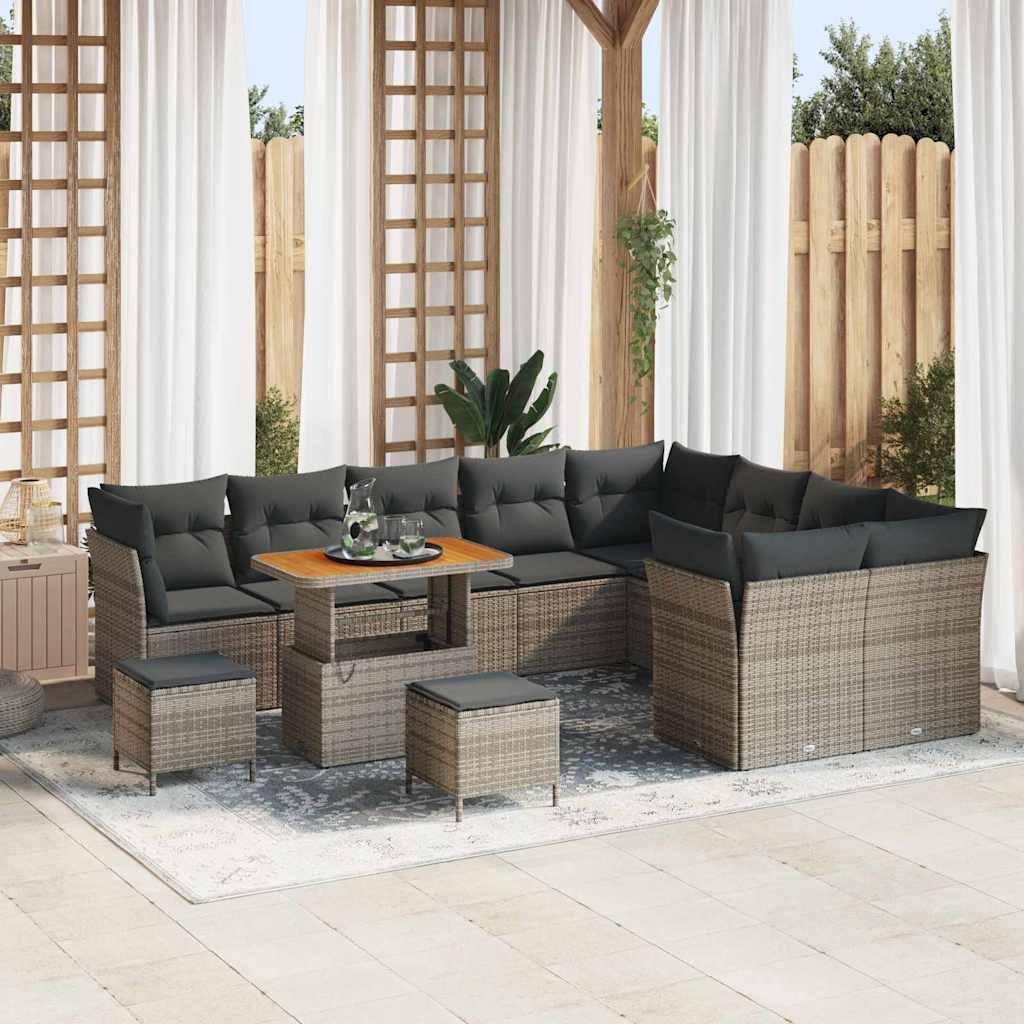 Garten-Sofa-Set mit Kissen mit Speicher 12 pcs Grau