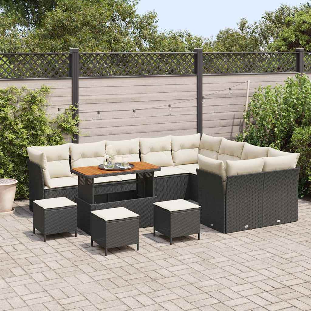 Garten-Sofa-Set mit Kissen 13 pcs Schwarz und Creme