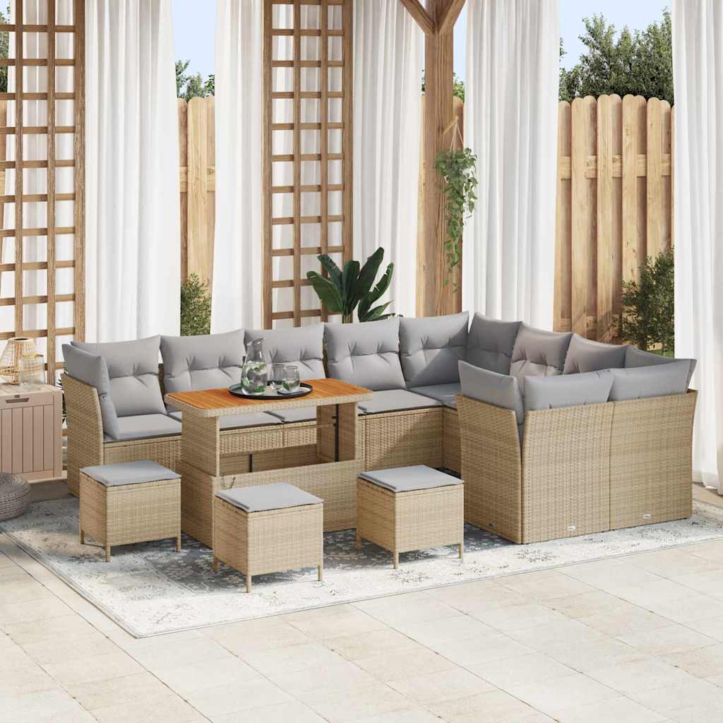 Garten-Sofa-Set mit Kissen 13 pcs Beige und Hellgrau