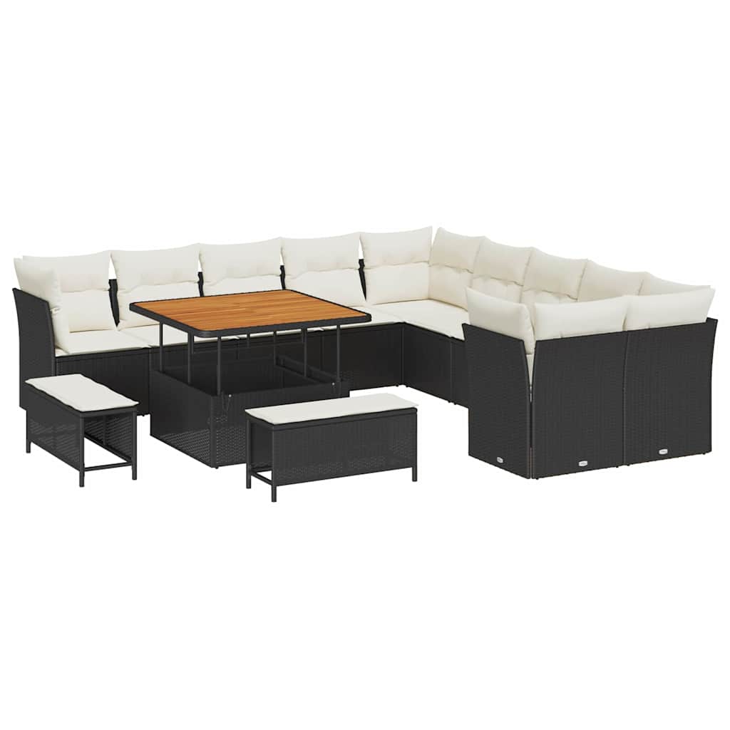 Gartensofa-set mit Kissen 13 pcs Schwarz und Creme Poly-Rattan