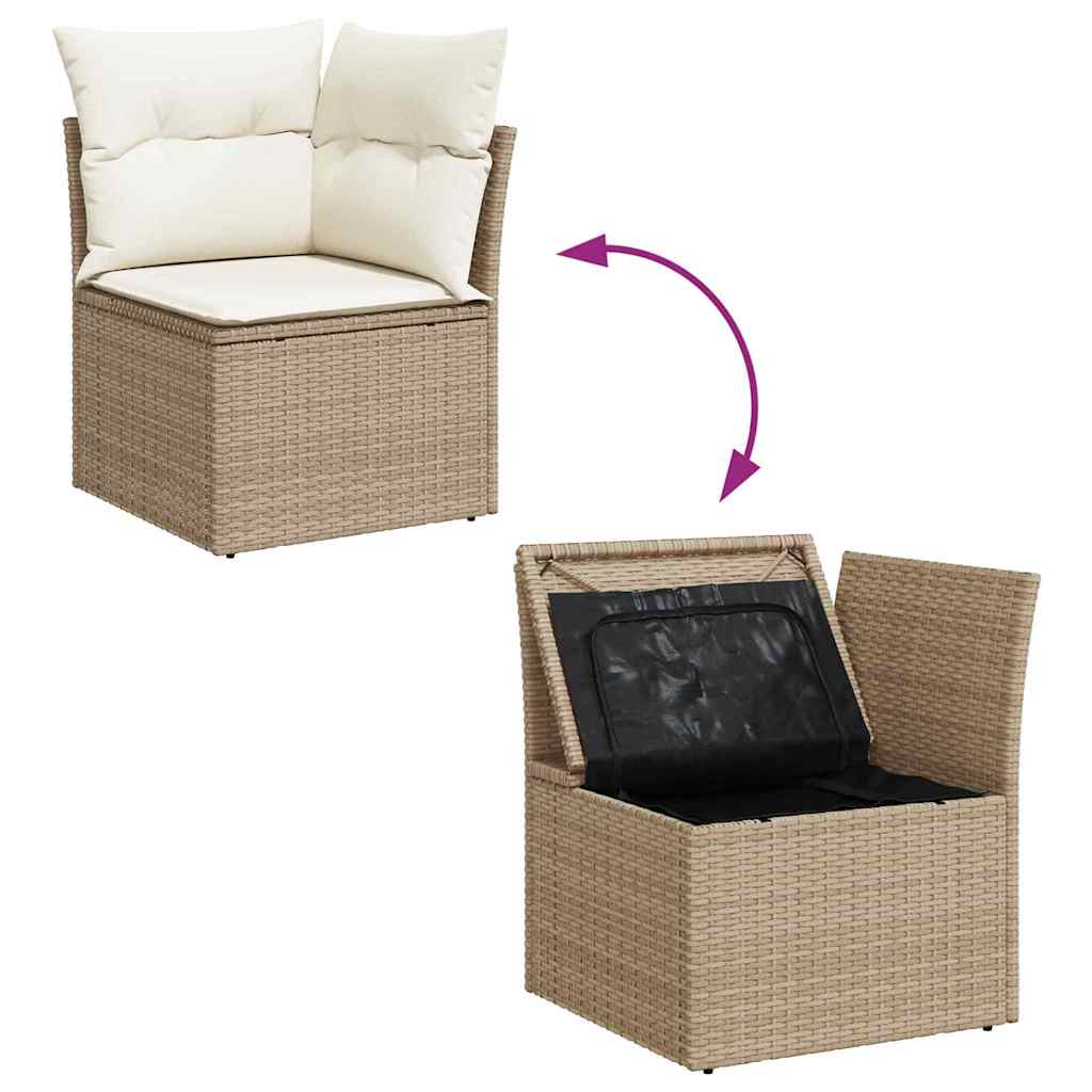 Gartensofa-set mit Kissen 13 pcs Beige und Creme Poly-Rattan