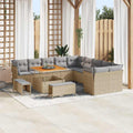 Gartensofa-set mit Kissen 13 pcs Beige und Hellgrau Poly-Rattan