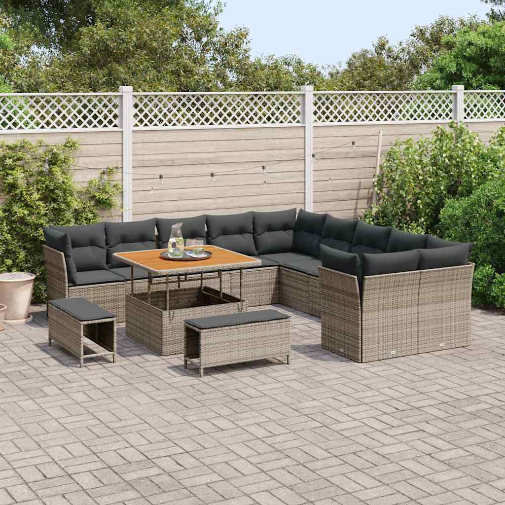 Gartensofa-set mit Kissen 13 pcs Grau Poly-Rattan
