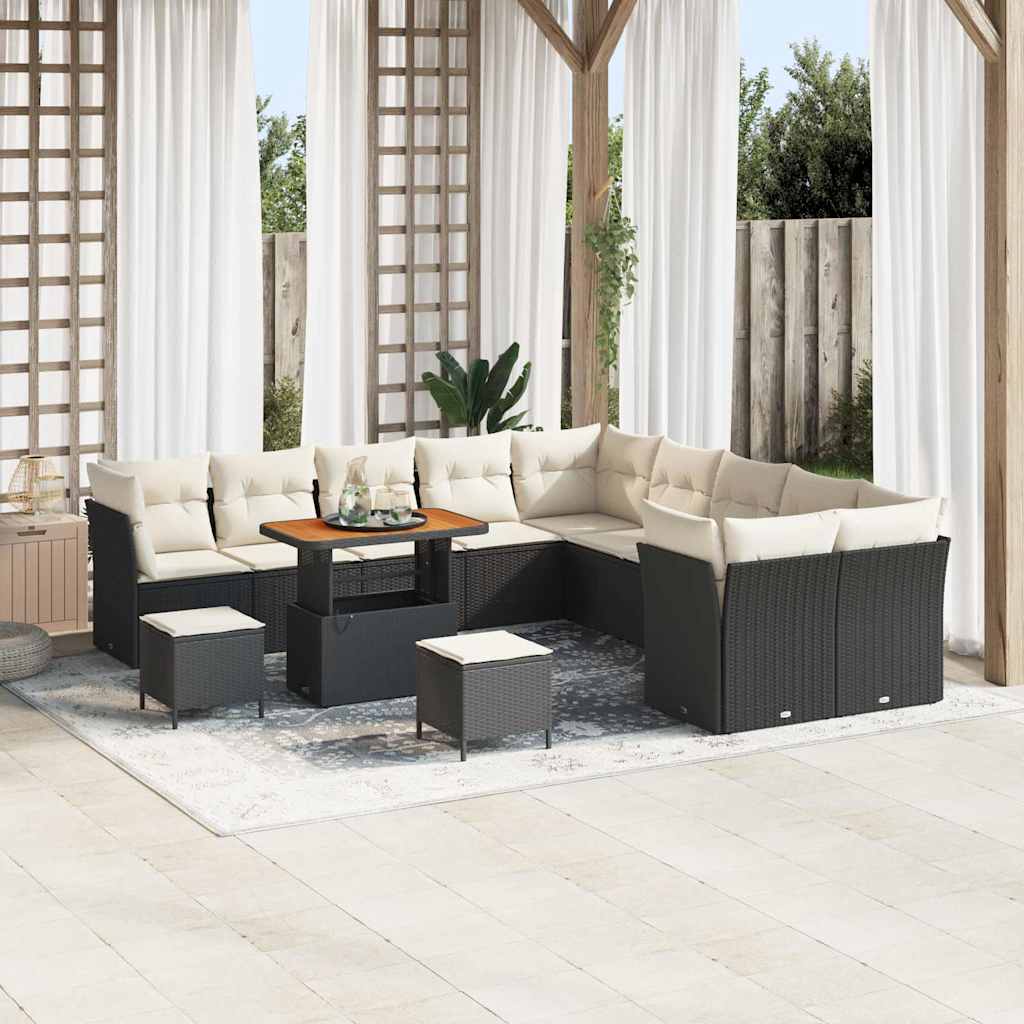 Garten-Sofa-Set mit Kissen 13 pcs Schwarz und Creme