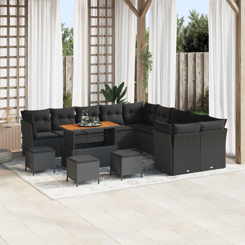 Gartensofa-set mit Kissen 14 pcs Schwarz Poly-Rattan