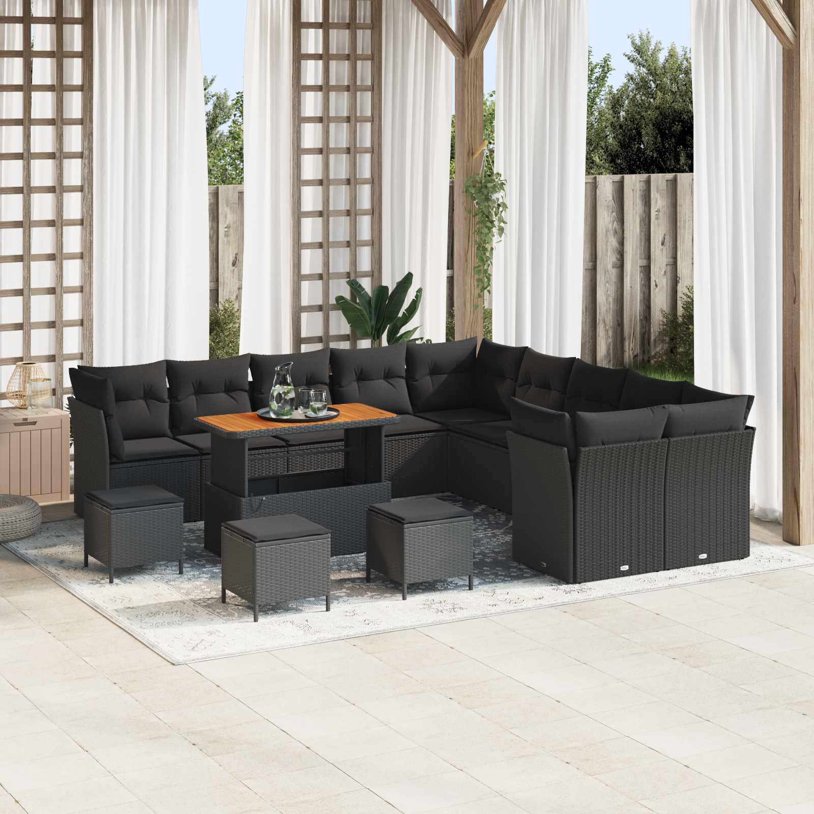 Gartensofa-set mit Kissen 14 pcs Schwarz Poly-Rattan