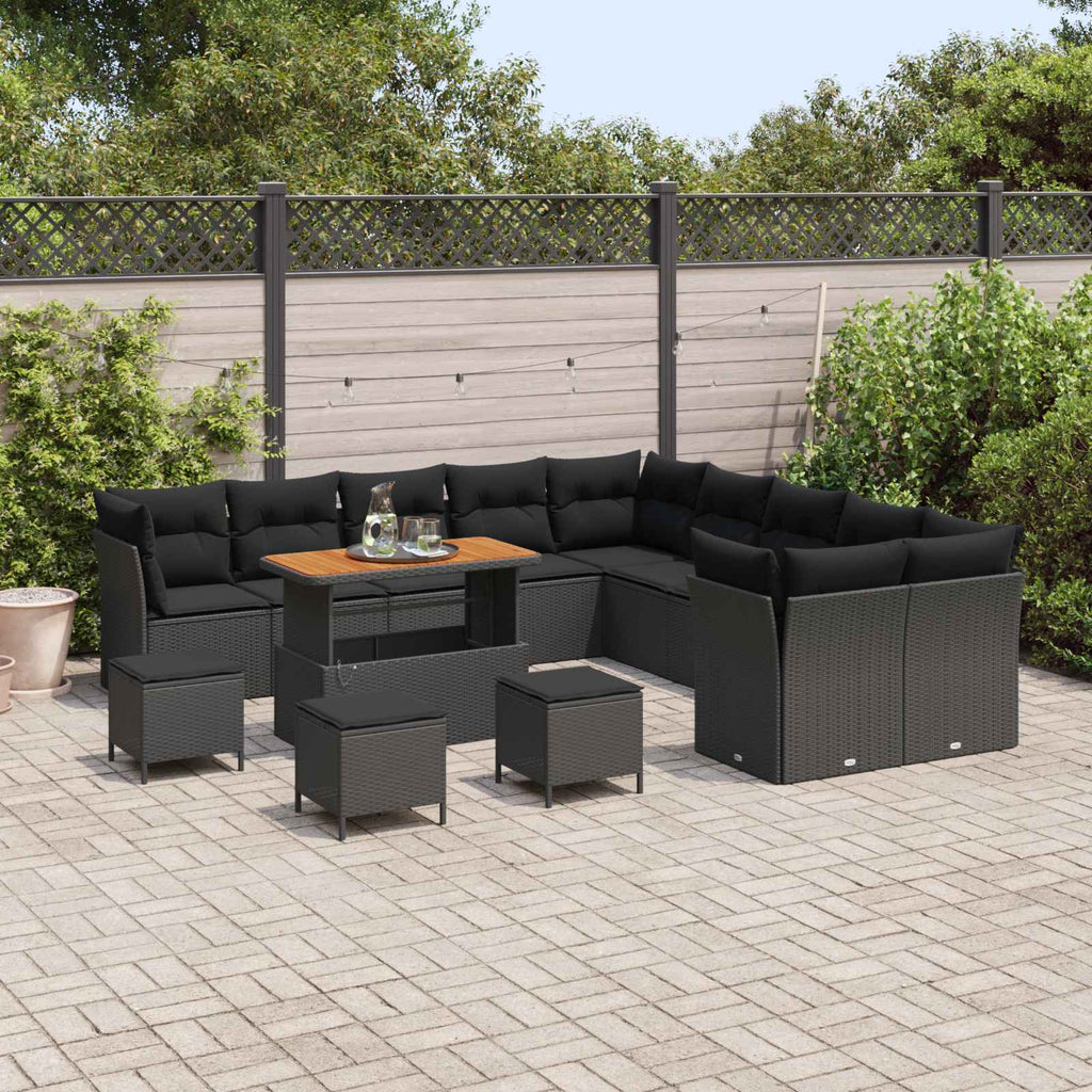 Gartensofa-set mit Kissen 14 pcs Schwarz Poly-Rattan