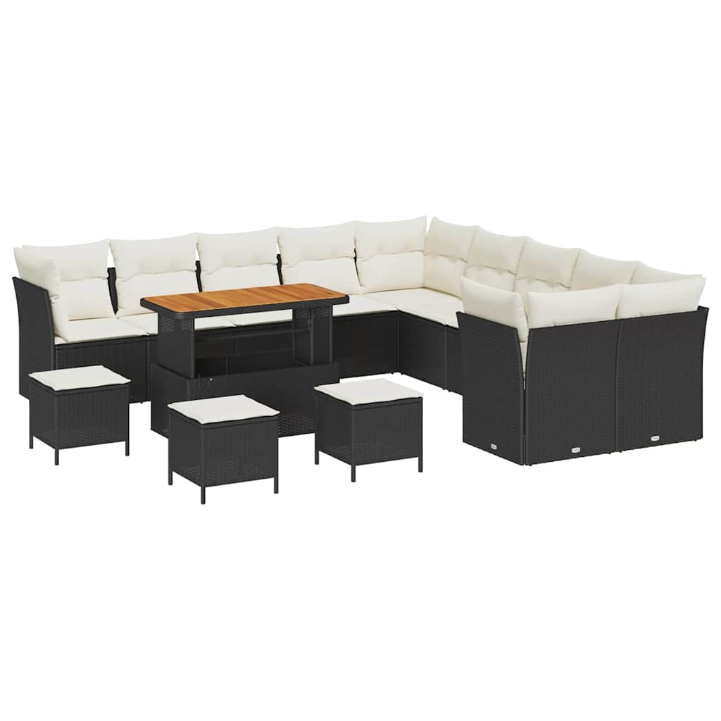 Gartensofa-set mit Kissen 14 pcs Schwarz und Creme Poly-Rattan