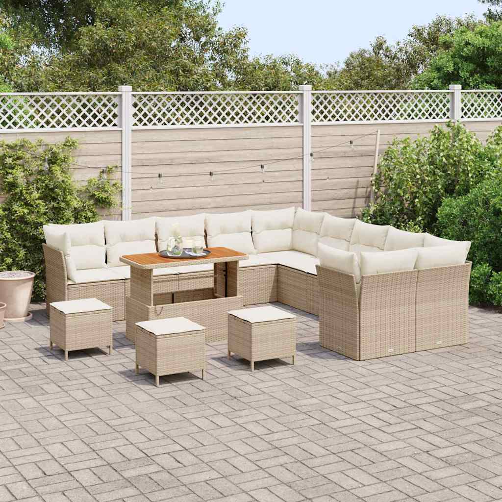 Gartensofa-set mit Kissen 14 pcs Beige und Creme Poly-Rattan