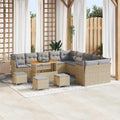 Gartensofa-set mit Kissen 14 pcs Beige und Hellgrau Poly-Rattan