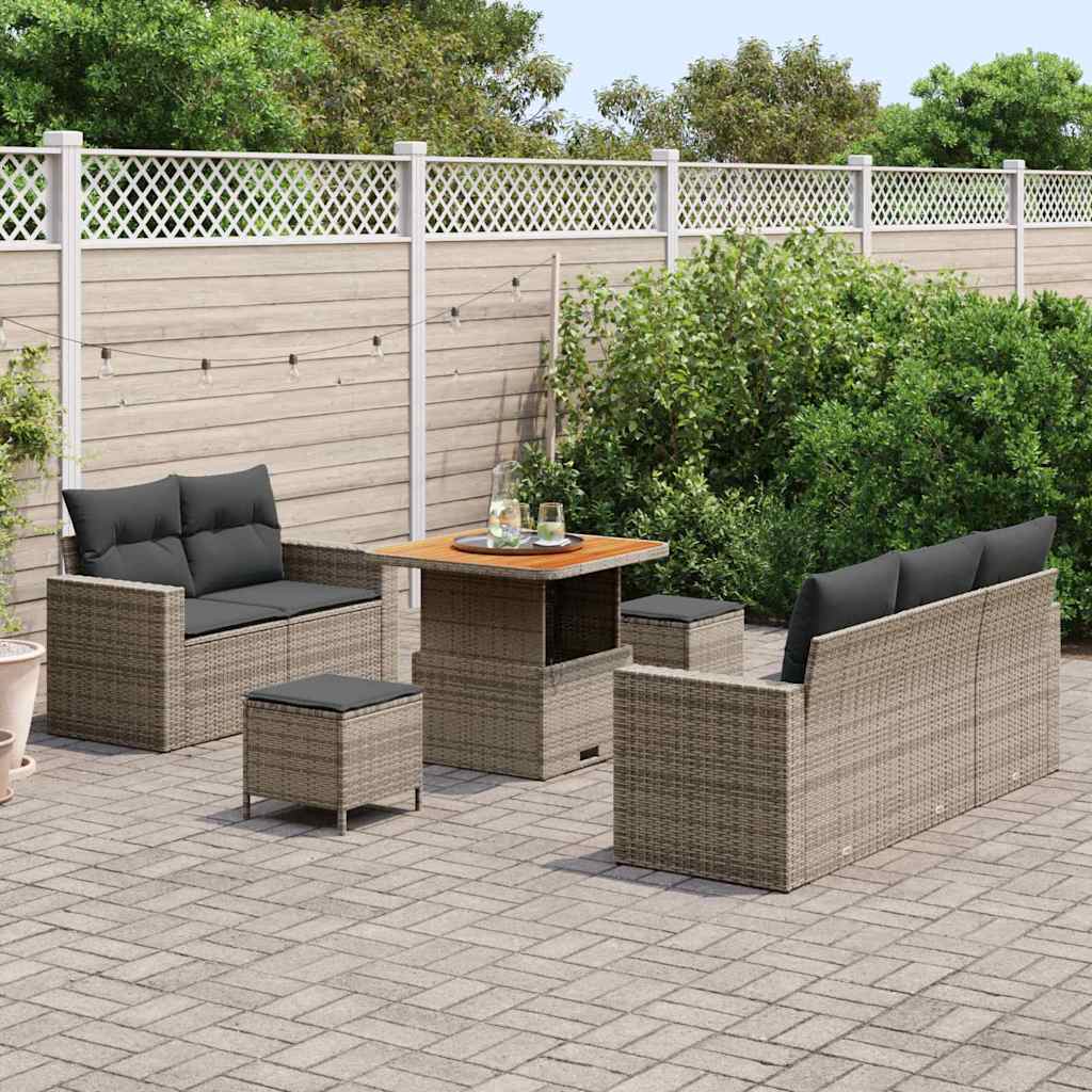 Garten-Sofa-Set mit Kissen mit Speicher 8 pcs Grau